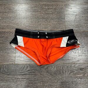 N2N Bodywear Swim Brief – Size Small – Orange/Black